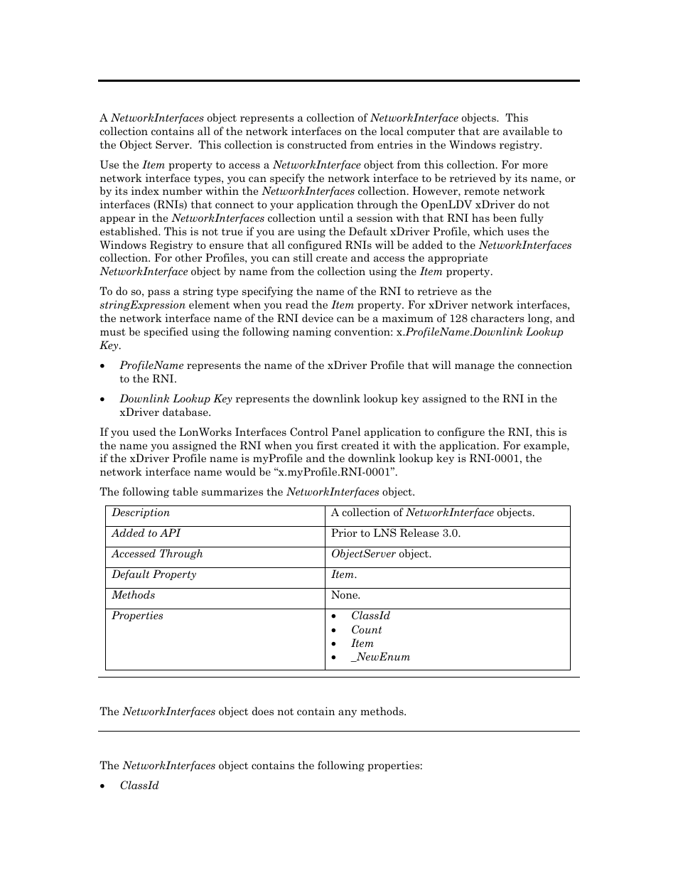 Networkinterfaces, Methods, Properties | Echelon OpenLNS User Manual | Page 584 / 1081