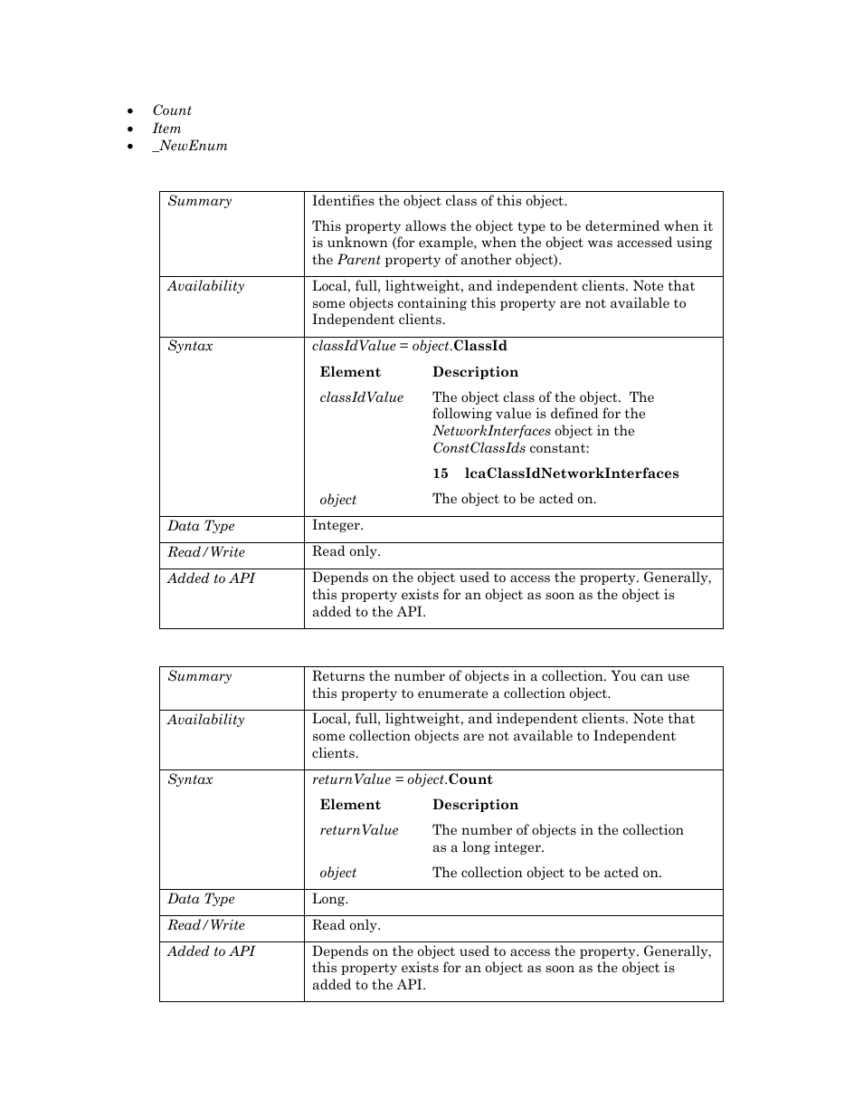 Classid, Count | Echelon OpenLNS User Manual | Page 585 / 1081