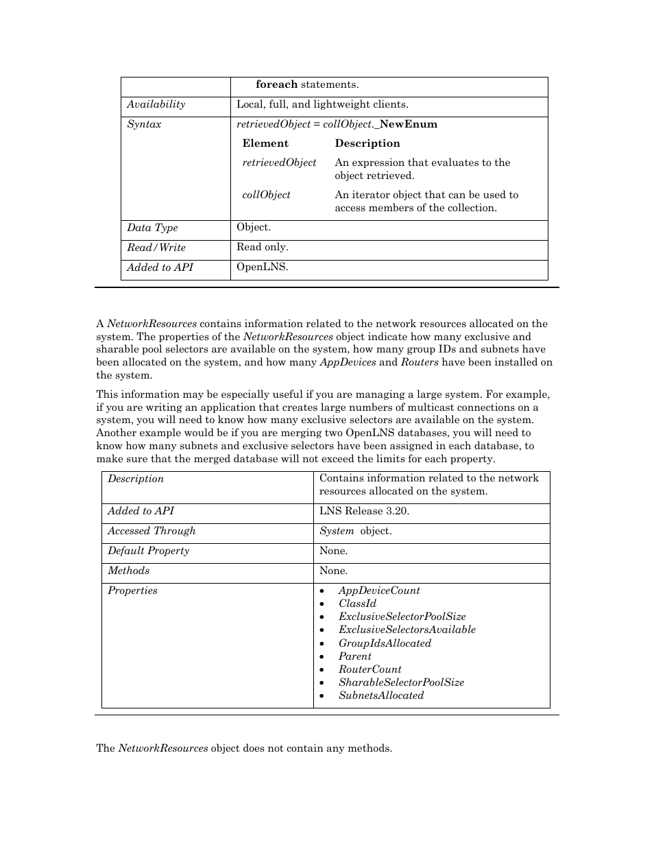 Networkresources, Methods | Echelon OpenLNS User Manual | Page 587 / 1081