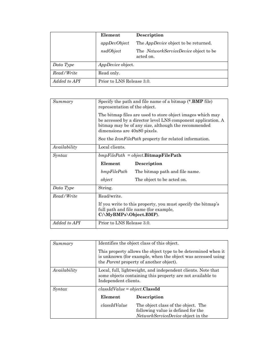 Bitmapfilepath, Classid | Echelon OpenLNS User Manual | Page 596 / 1081