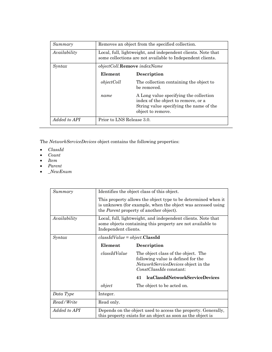 Remove, Properties, Classid | Echelon OpenLNS User Manual | Page 607 / 1081