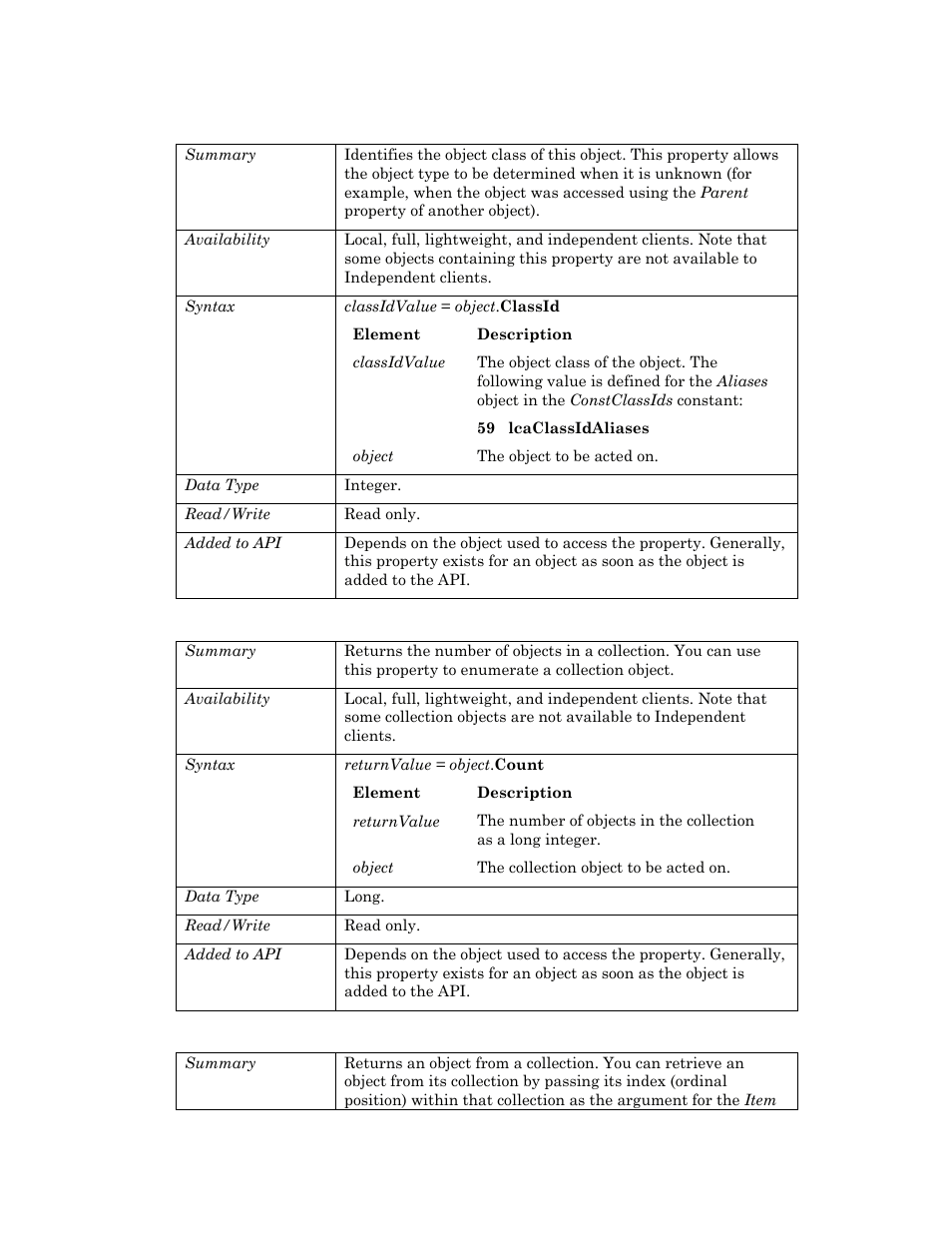 Classid, Count, Item | Item p | Echelon OpenLNS User Manual | Page 62 / 1081