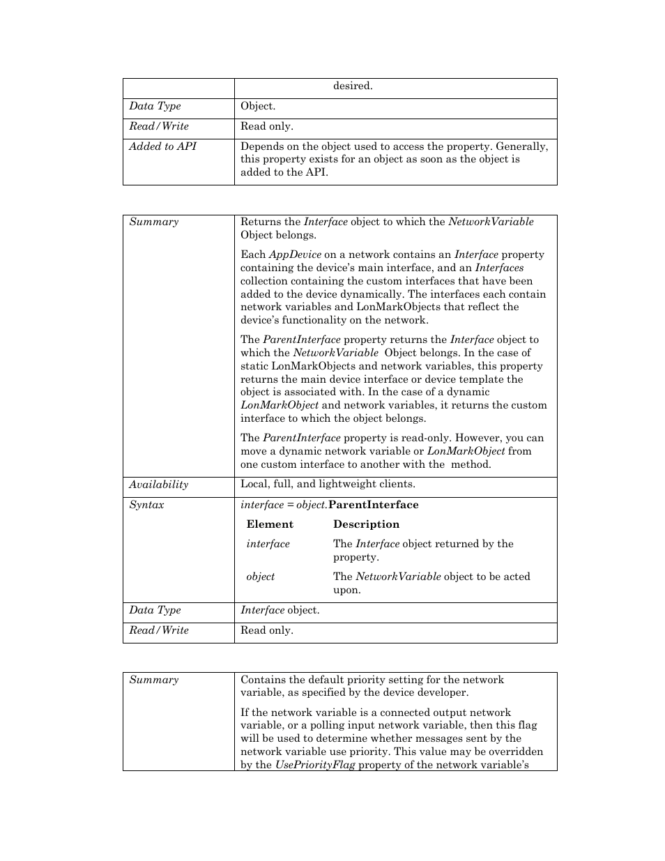 Parentinterface, Priority | Echelon OpenLNS User Manual | Page 647 / 1081