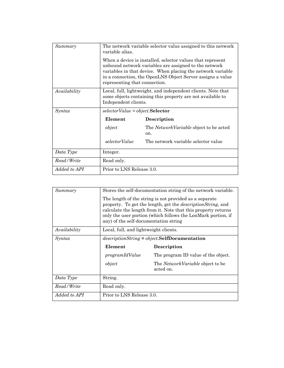 Selector, Selfdocumentation | Echelon OpenLNS User Manual | Page 650 / 1081