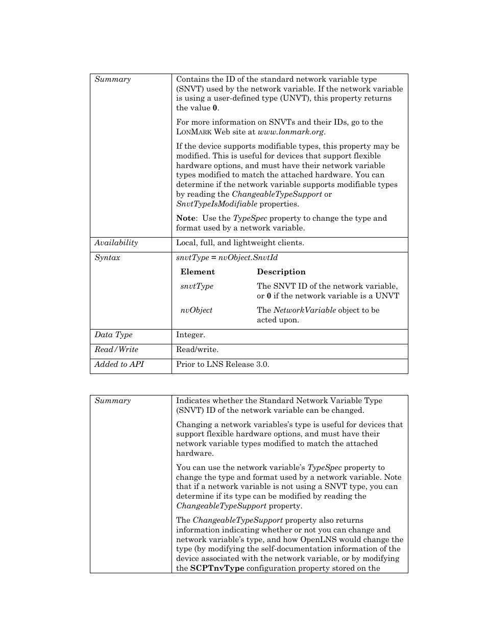 Snvtid, Snvttypeismodifiable | Echelon OpenLNS User Manual | Page 653 / 1081