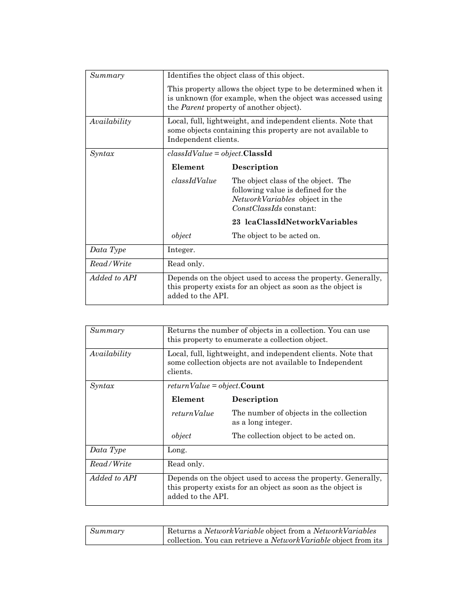 Classid, Count, Item | Echelon OpenLNS User Manual | Page 663 / 1081