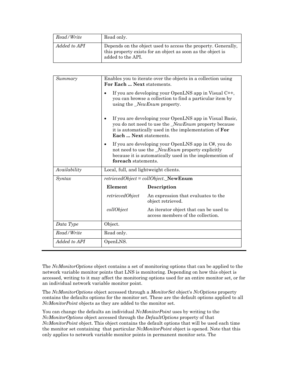 Newenum, Nvmonitoroptions | Echelon OpenLNS User Manual | Page 665 / 1081