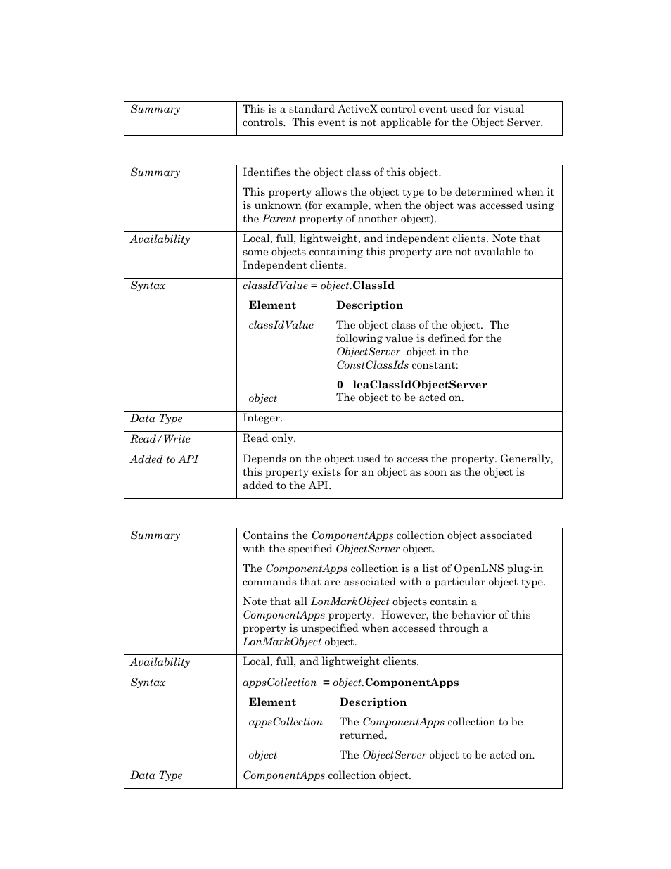 Causesvalidation, Classid, Componentapps | Echelon OpenLNS User Manual | Page 712 / 1081