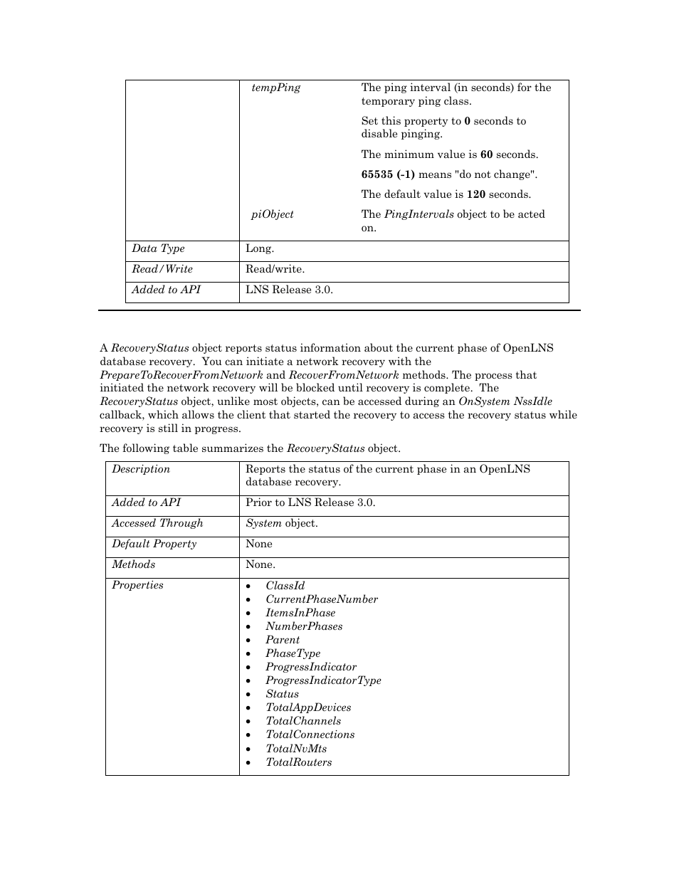 Recoverystatus | Echelon OpenLNS User Manual | Page 795 / 1081