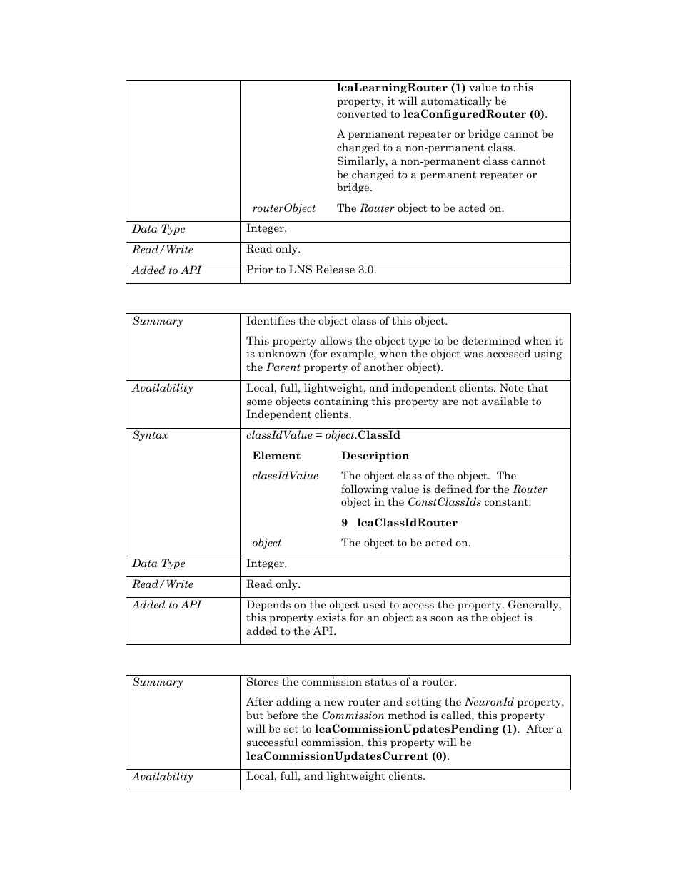 Classid, Commissionstatus | Echelon OpenLNS User Manual | Page 821 / 1081