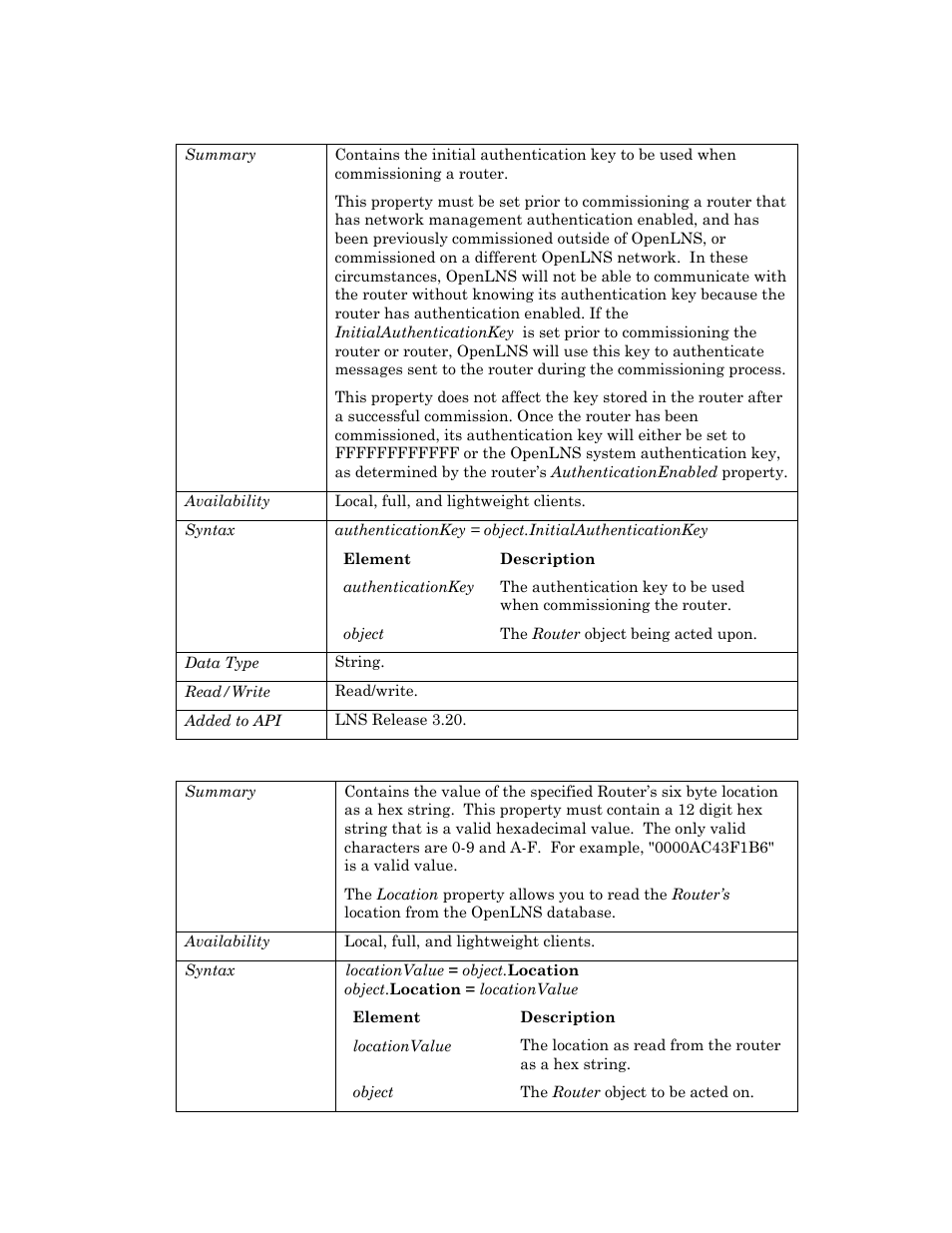 Initialauthenticationkey, Location | Echelon OpenLNS User Manual | Page 825 / 1081