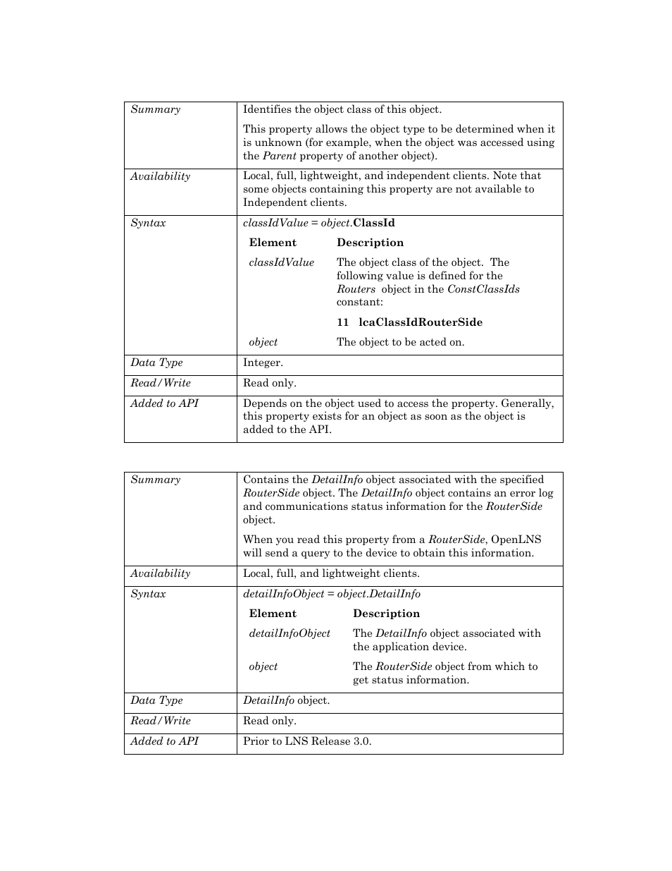 Classid, Detailinfo | Echelon OpenLNS User Manual | Page 842 / 1081