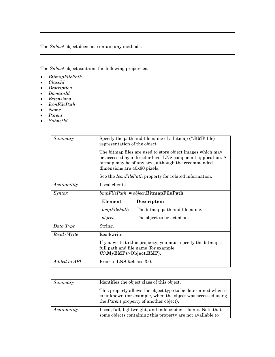 Methods, Properties, Bitmapfilepath | Classid | Echelon OpenLNS User Manual | Page 857 / 1081