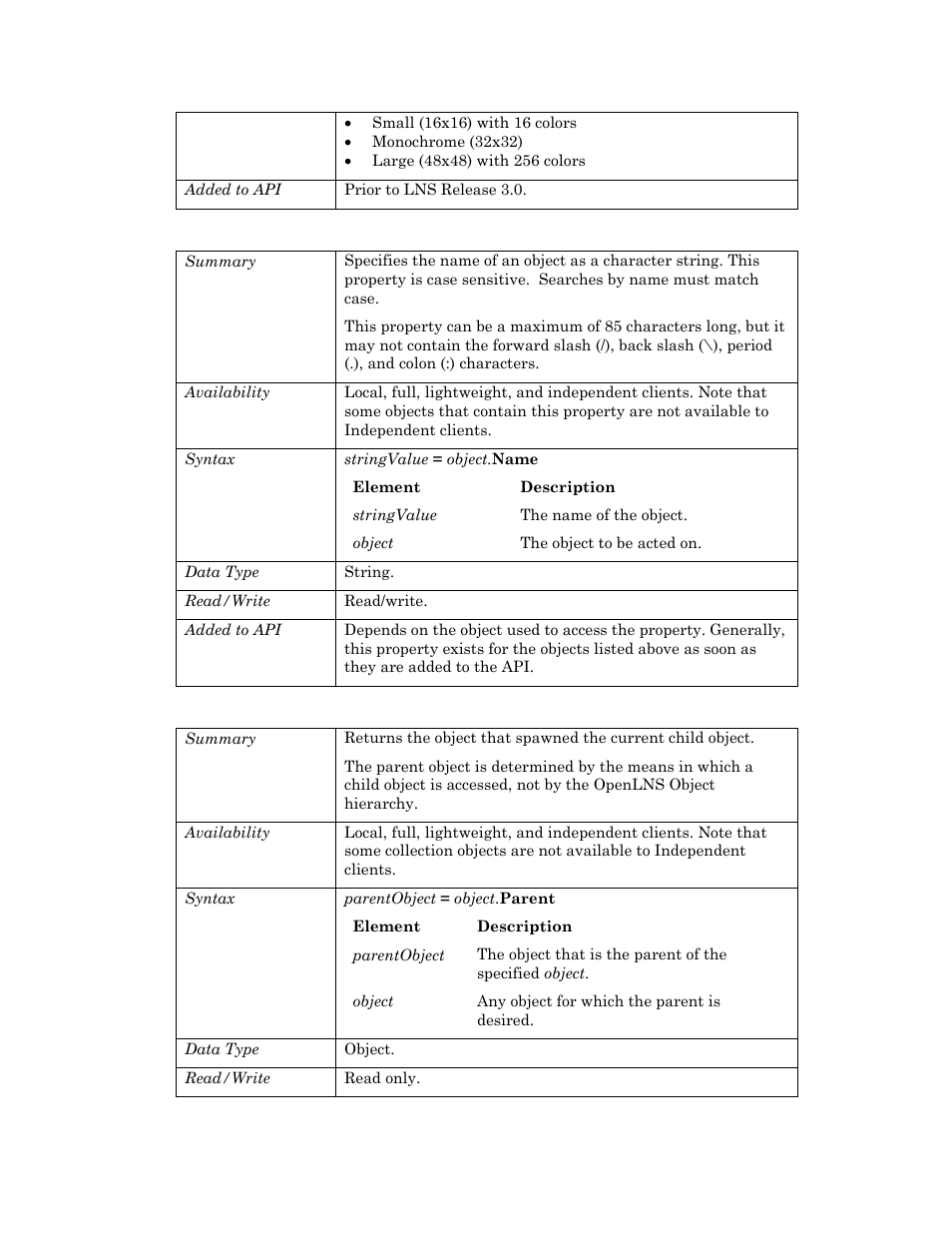 Name, Parent | Echelon OpenLNS User Manual | Page 860 / 1081