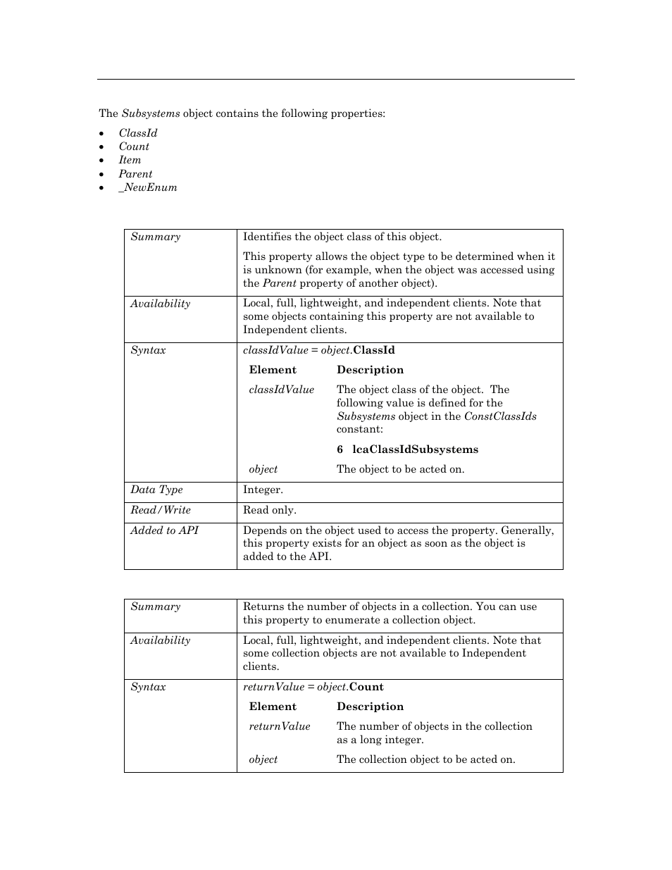 Properties, Classid, Count | Echelon OpenLNS User Manual | Page 876 / 1081