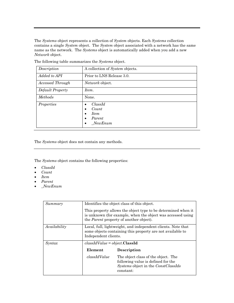 Systems, Methods, Properties | Classid | Echelon OpenLNS User Manual | Page 953 / 1081