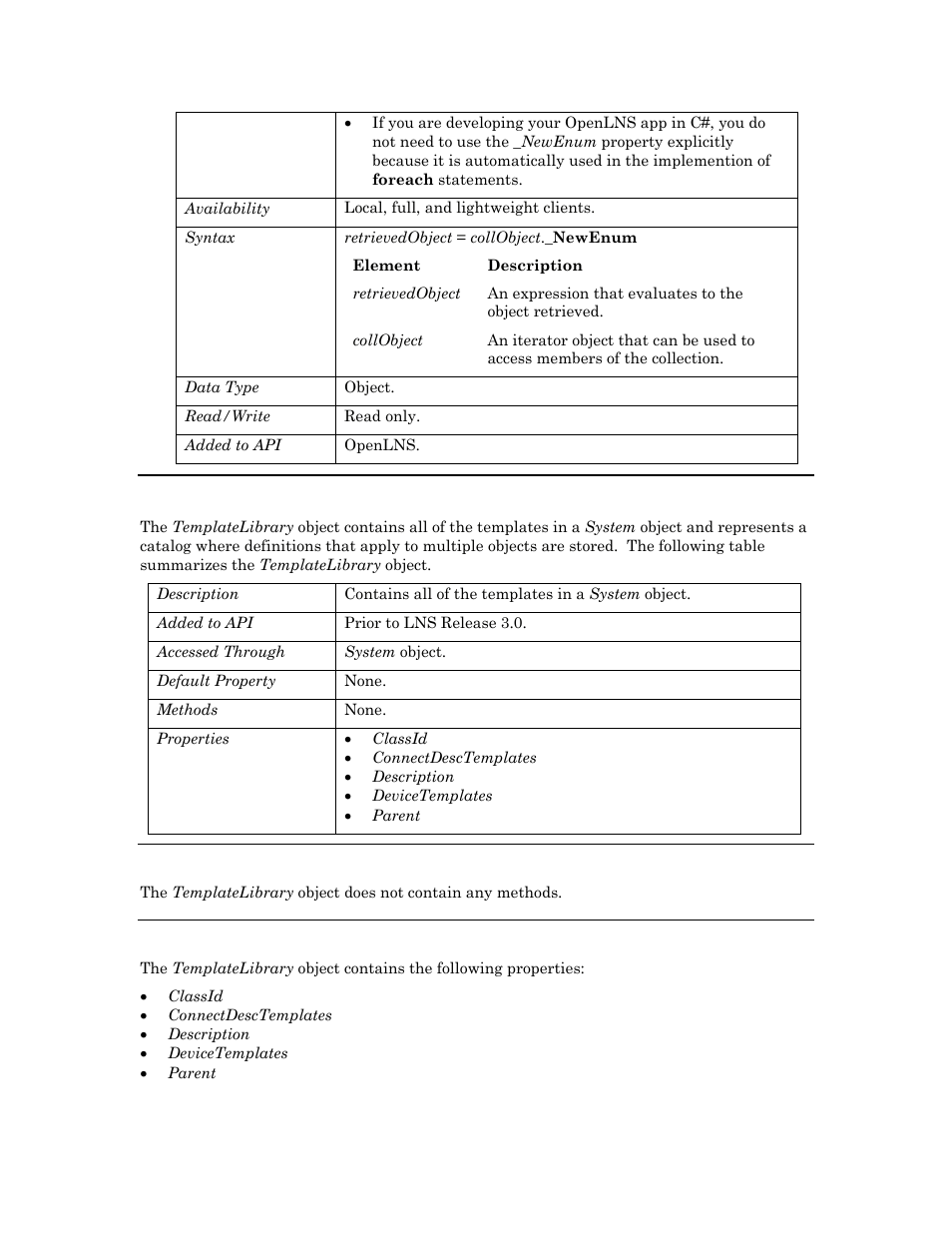 Templatelibrary, Methods, Properties | Echelon OpenLNS User Manual | Page 956 / 1081