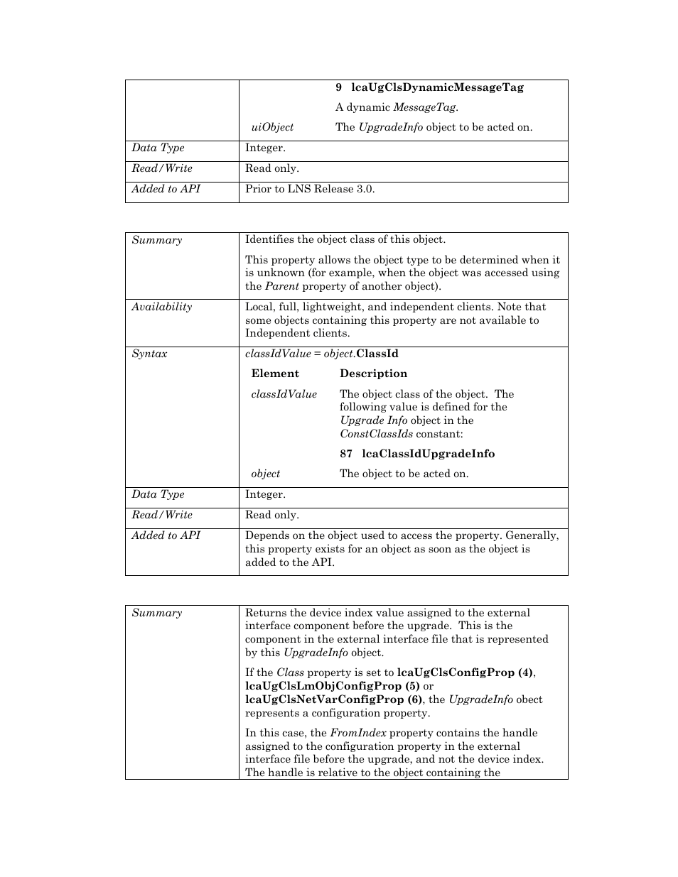 Classid, Fromindex | Echelon OpenLNS User Manual | Page 983 / 1081