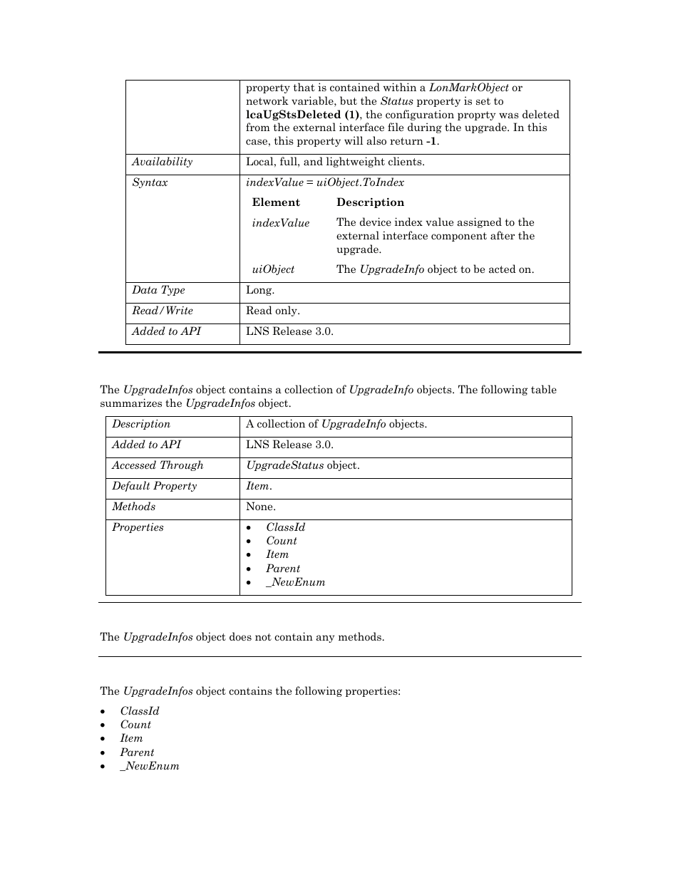 Upgradeinfos, Methods, Properties | Echelon OpenLNS User Manual | Page 991 / 1081