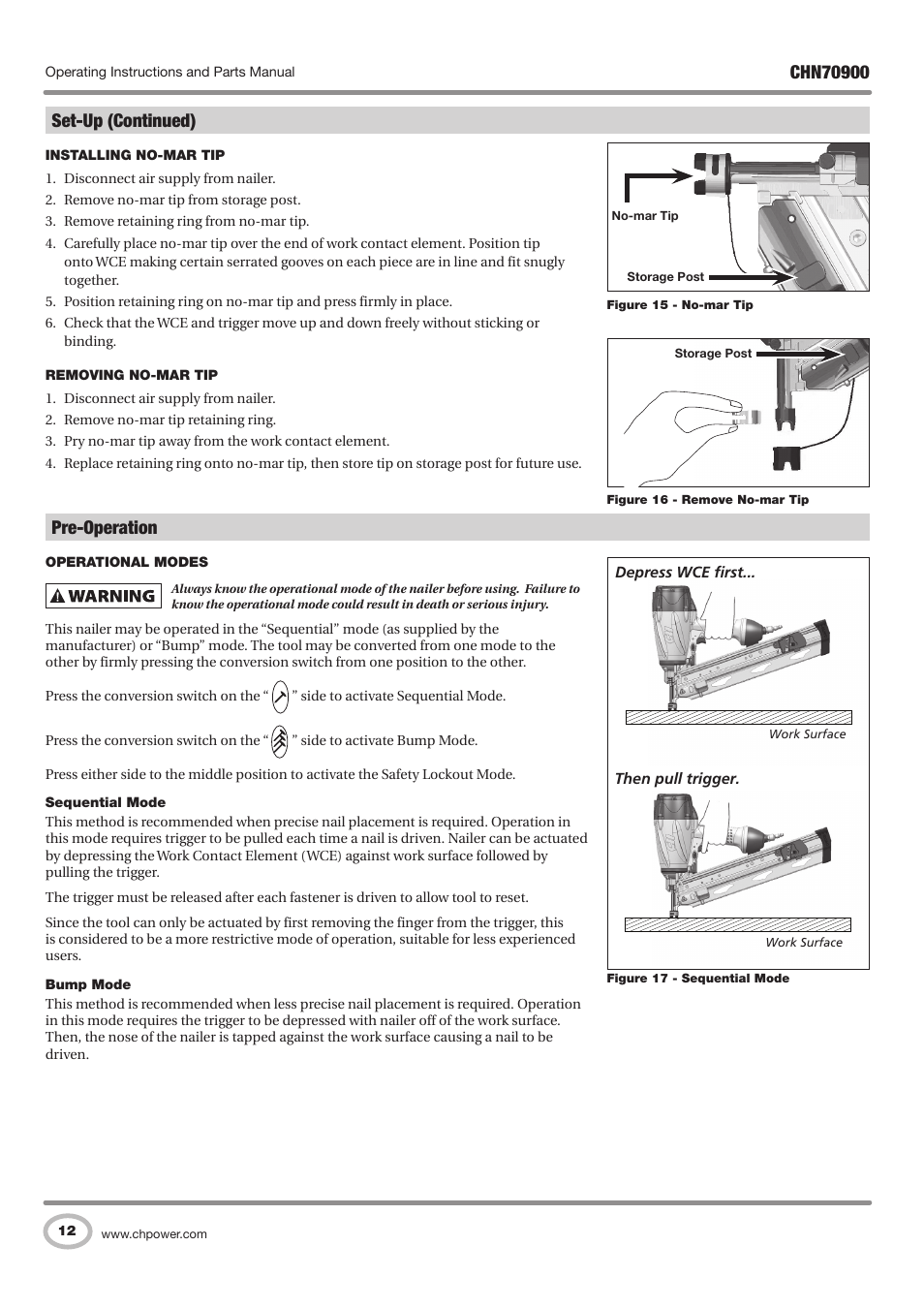 Set-up (continued), Pre-operation | Campbell Hausfeld CHN70900 User Manual | Page 12 / 60