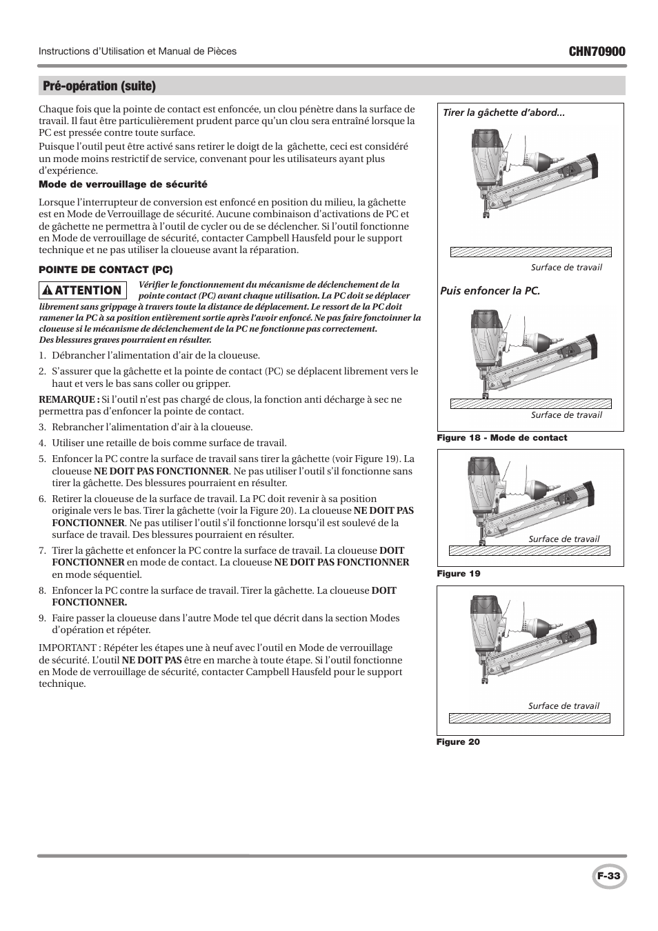 Pré-opération (suite) | Campbell Hausfeld CHN70900 User Manual | Page 33 / 60