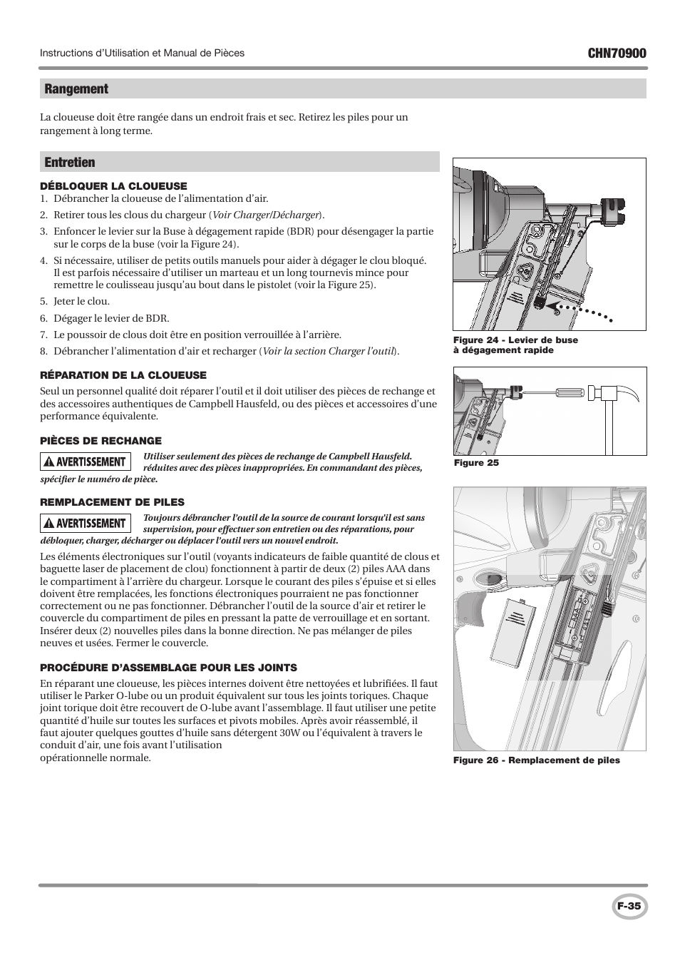 Entretien, Rangement | Campbell Hausfeld CHN70900 User Manual | Page 35 / 60