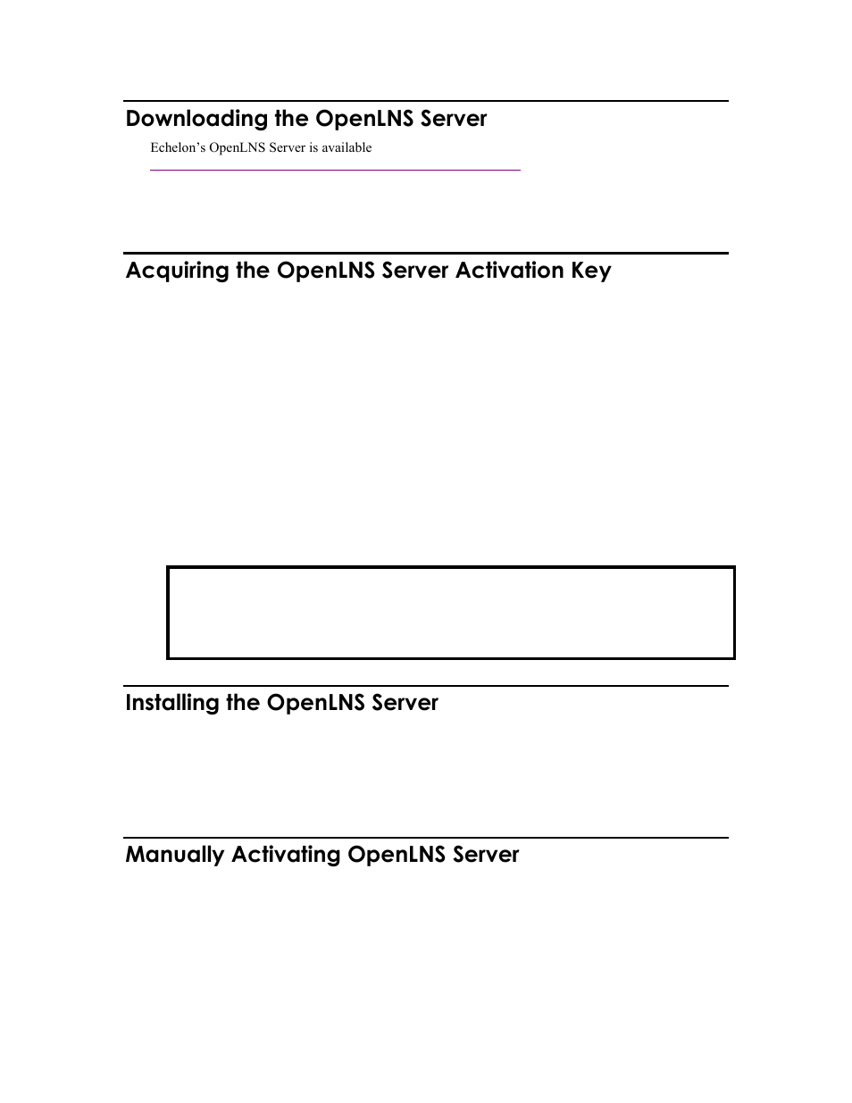 Downloading the openlns server, Acquiring the openlns server activation key, Installing the openlns server | Manually activating openlns server, Manually activating openlns server or openlns ct | Echelon OpenLNS Server License User Manual | Page 8 / 24