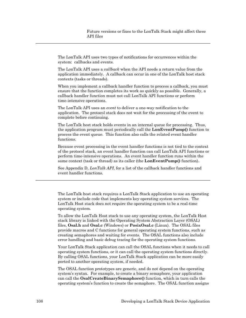 Callbacks and events, Integrating the, Application with an operating system in | Echelon LonTal Stack User Manual | Page 120 / 247