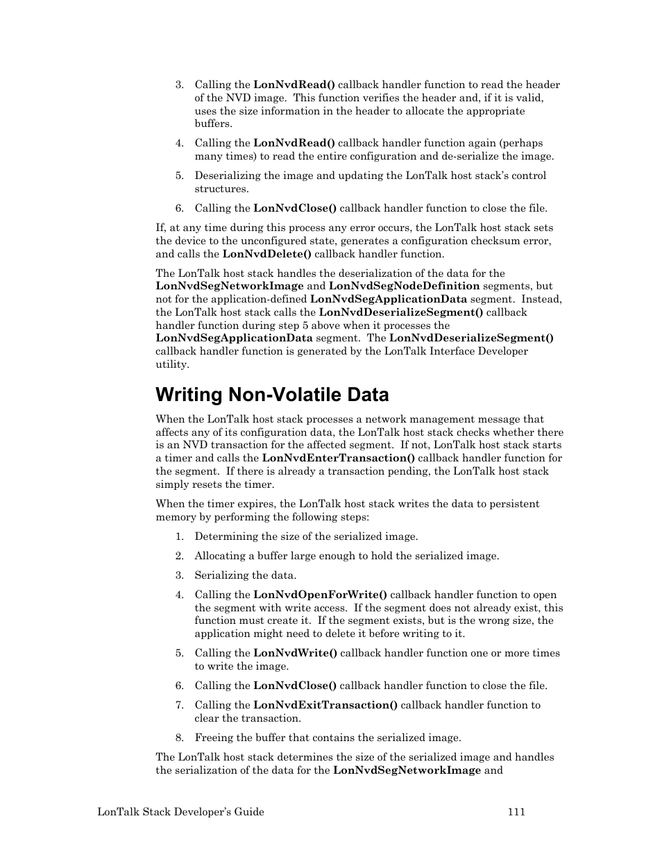 Writing non volatile data, Writing non-volatile data | Echelon LonTal Stack User Manual | Page 123 / 247