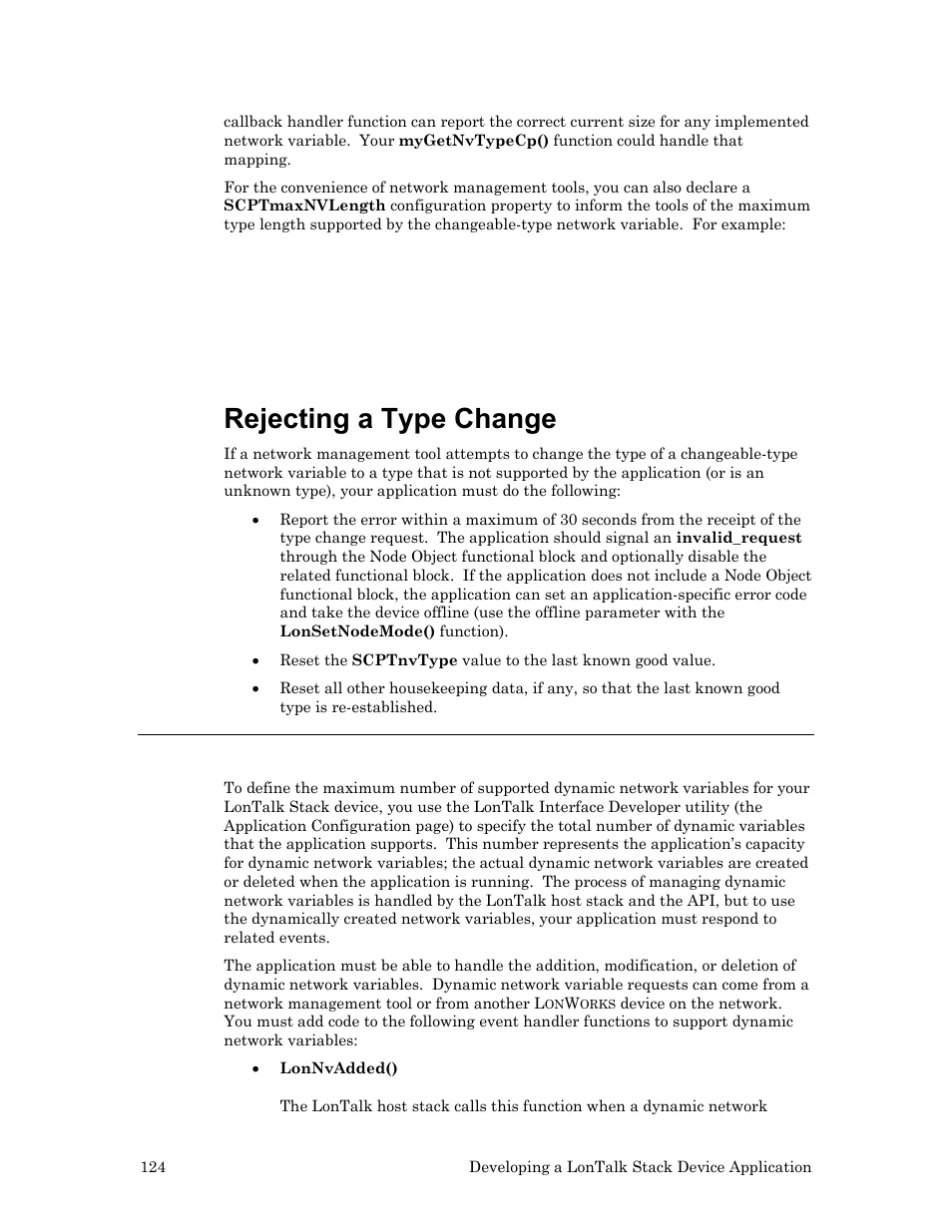 Rejecting a type change, Handling dynamic network variables | Echelon LonTal Stack User Manual | Page 136 / 247