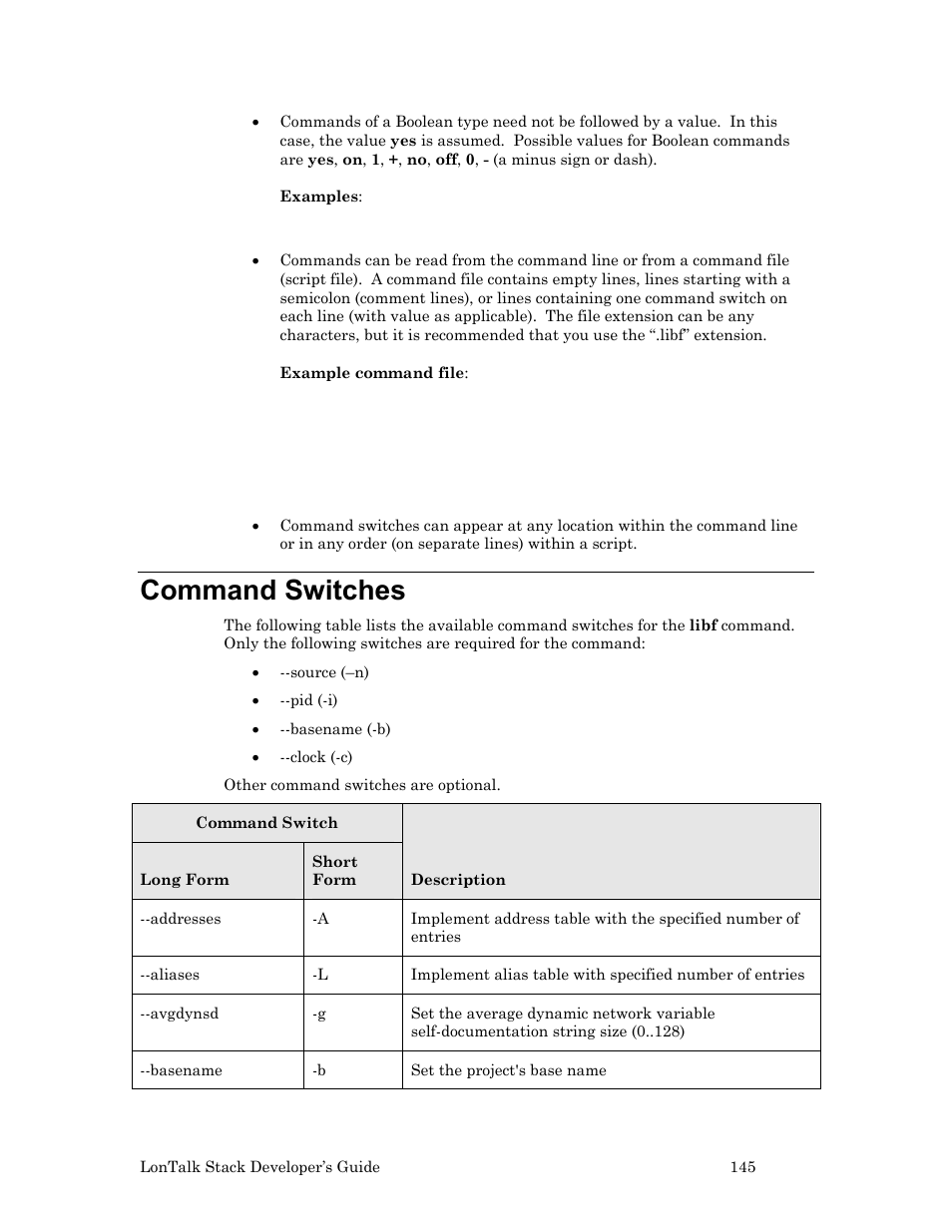 Command switches | Echelon LonTal Stack User Manual | Page 157 / 247