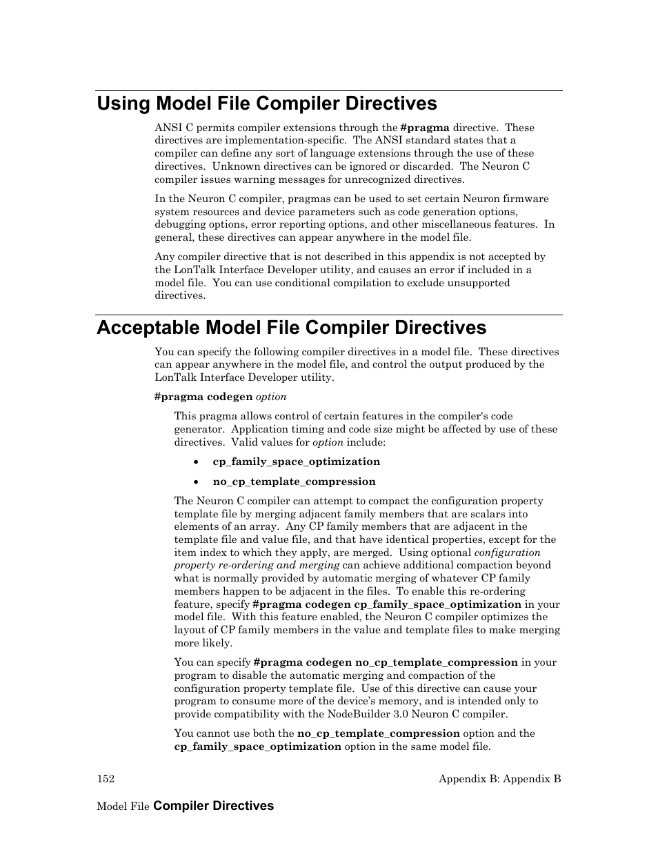 Using model file compiler directives, Acceptable model file compiler directives | Echelon LonTal Stack User Manual | Page 164 / 247