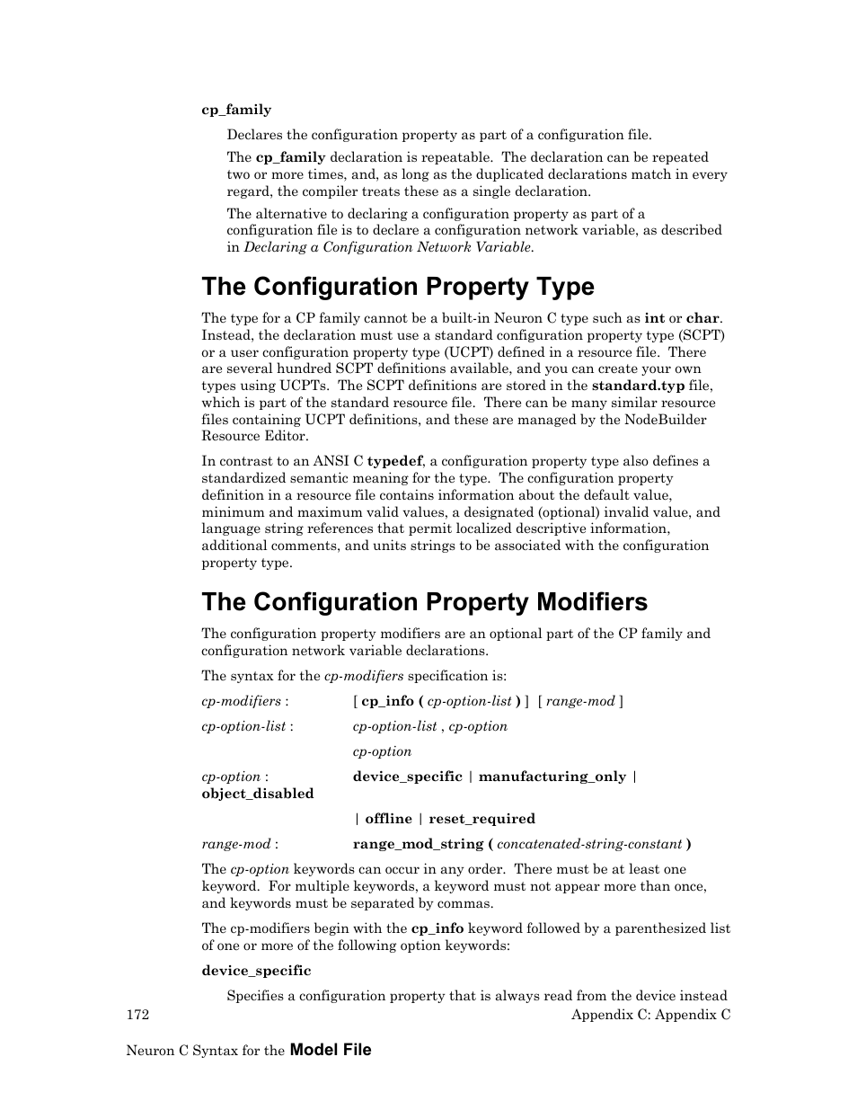 The configuration property type, The configuration property modifiers | Echelon LonTal Stack User Manual | Page 184 / 247