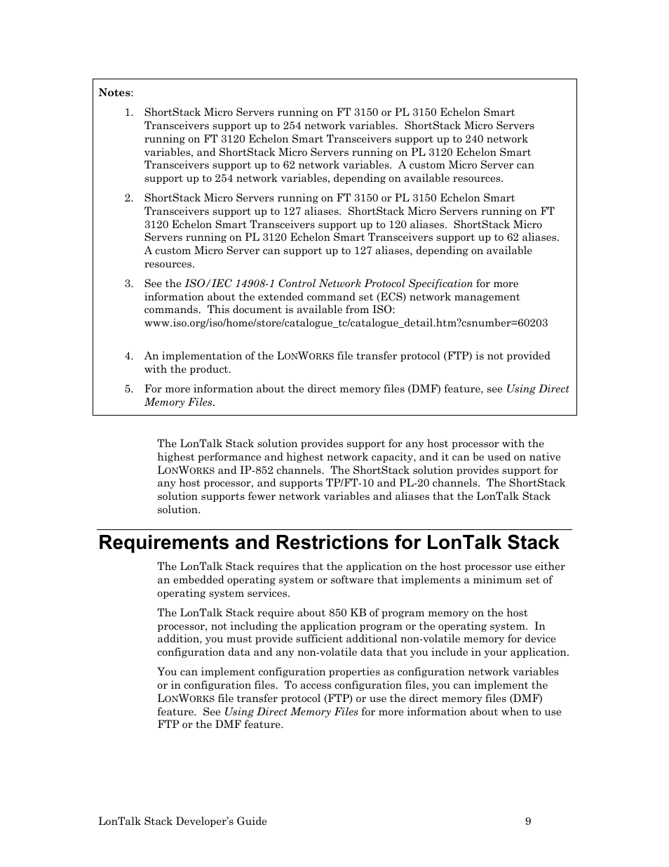 Requirements and restrictions for lontalk stack | Echelon LonTal Stack User Manual | Page 21 / 247