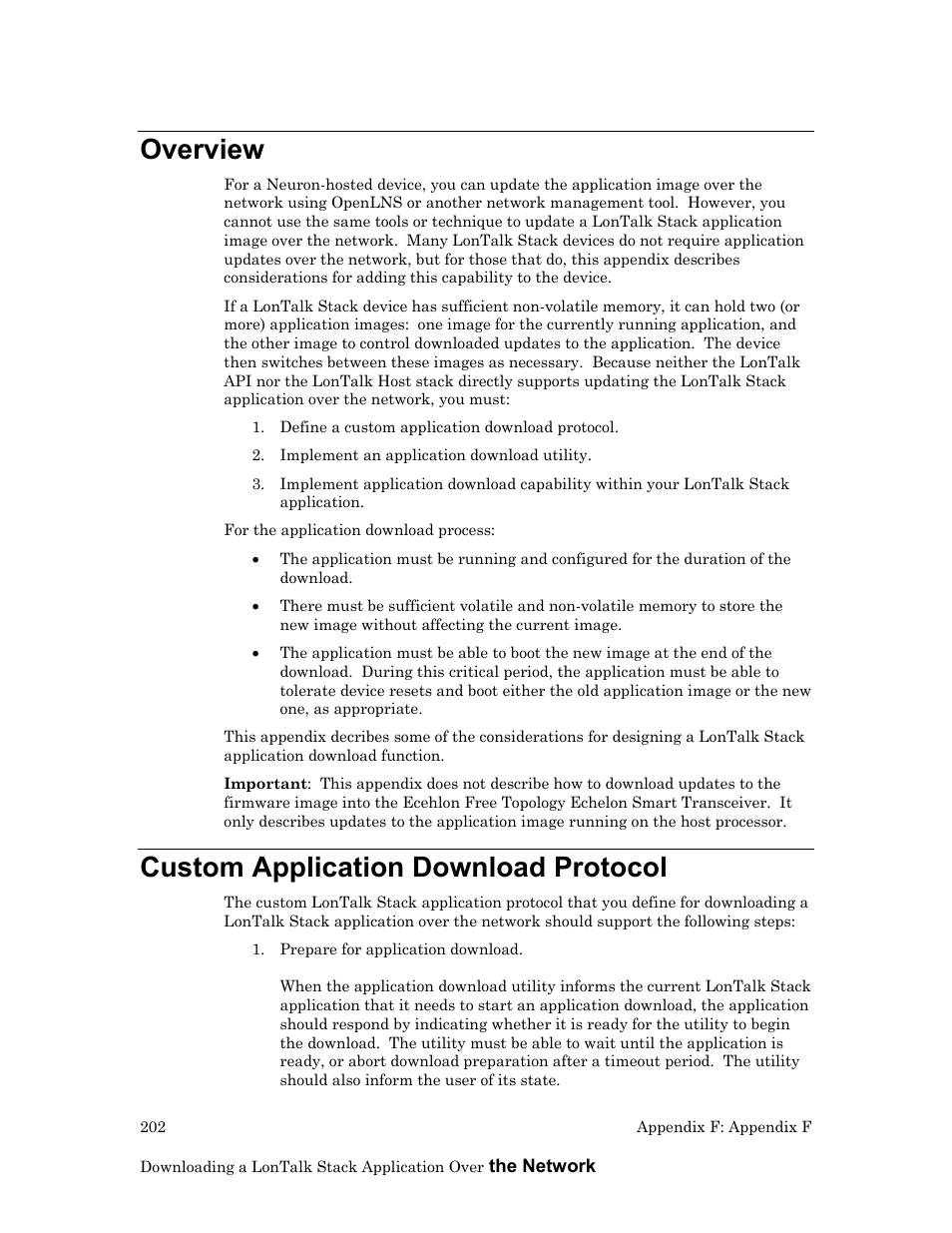 Overview, Custom application download protocol | Echelon LonTal Stack User Manual | Page 214 / 247