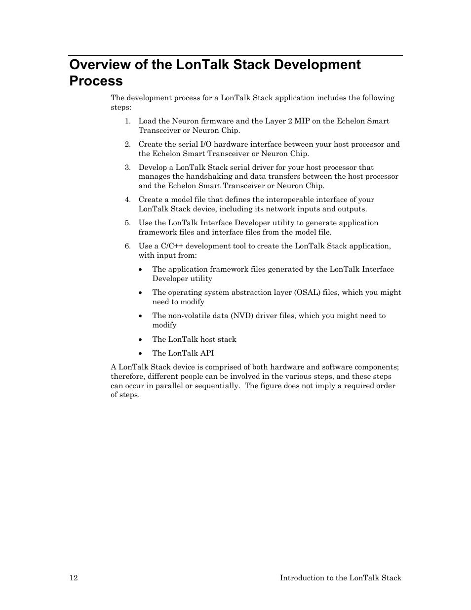 Overview of the lontalk stack development process | Echelon LonTal Stack User Manual | Page 24 / 247