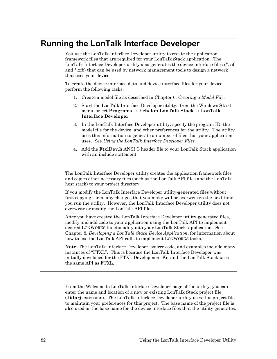 Running the lontalk interface developer, Specifying the project file | Echelon LonTal Stack User Manual | Page 94 / 247