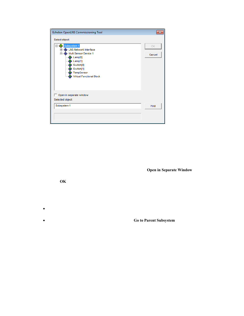 Opening a parent subsystem, Using network navigators | Echelon OpenLNS Commissioning Tool User Manual | Page 145 / 393