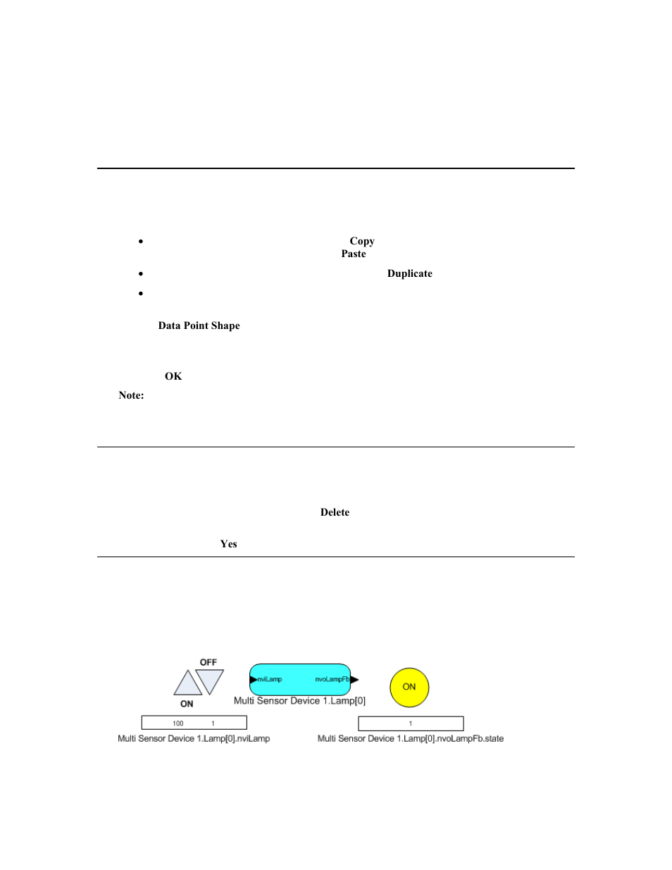 Copying and creating a data point smartshape, Deleting a data point smartshape, Creating an hmi with data point smartshapes | Echelon OpenLNS Commissioning Tool User Manual | Page 205 / 393