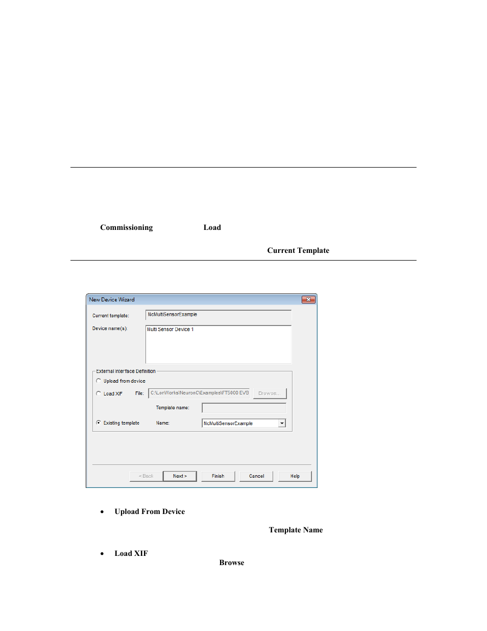 Selecting the devices to load, Selecting or creating a device template | Echelon OpenLNS Commissioning Tool User Manual | Page 213 / 393
