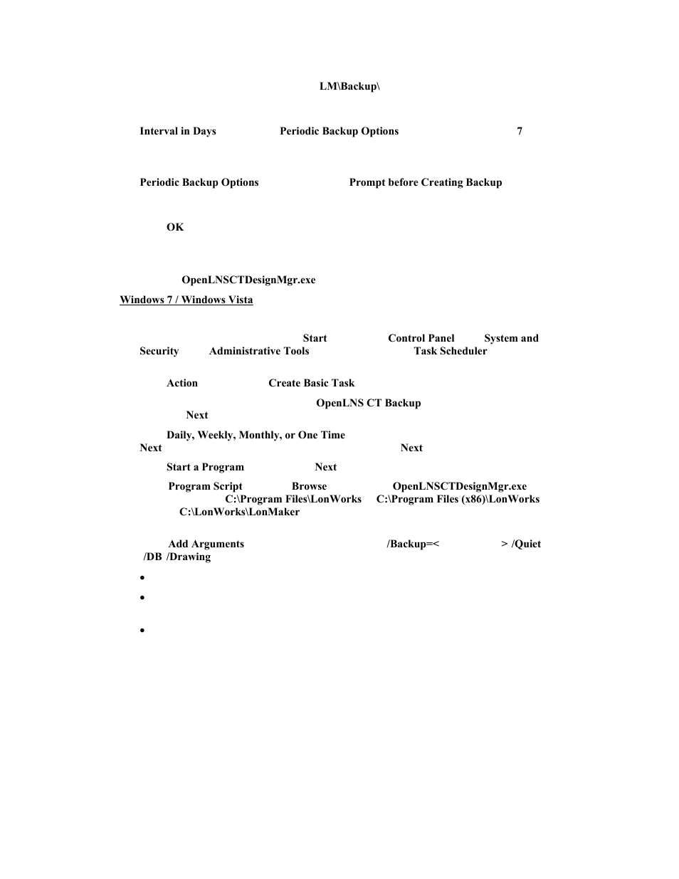 Scheduling backups with the windows task scheduler | Echelon OpenLNS Commissioning Tool User Manual | Page 228 / 393