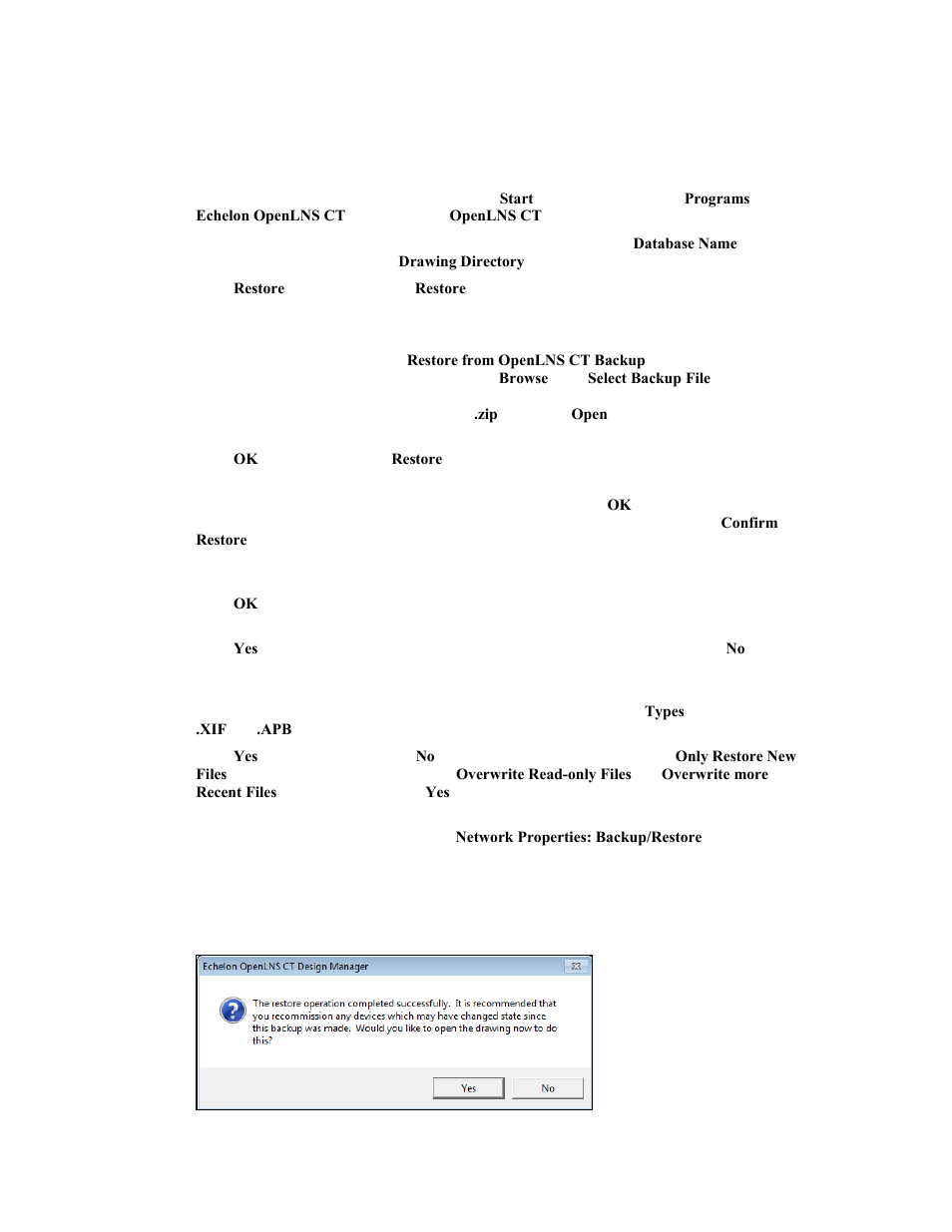 Restoring a full network backup | Echelon OpenLNS Commissioning Tool User Manual | Page 233 / 393