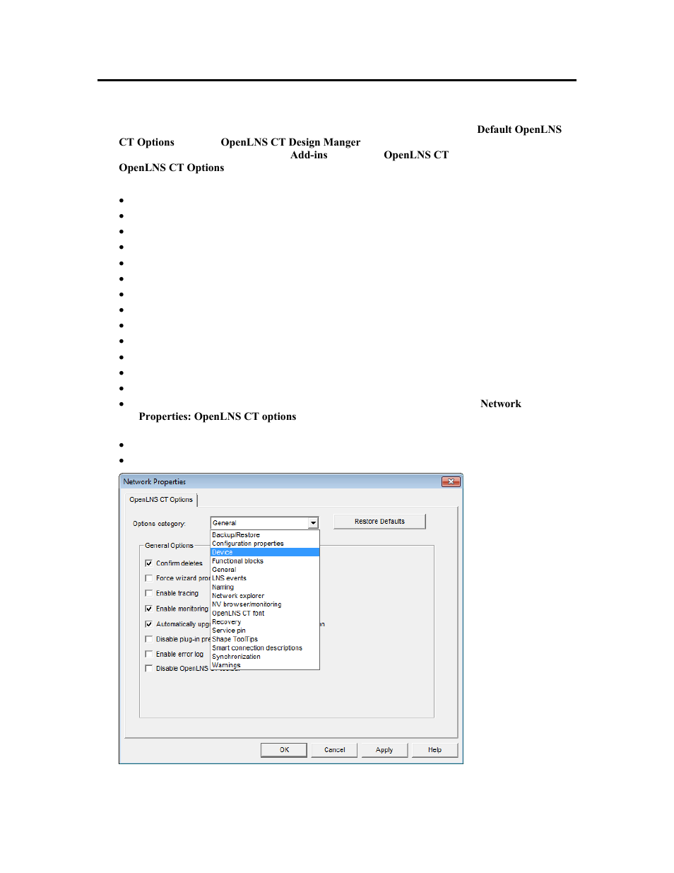 Setting openlns ct default options | Echelon OpenLNS Commissioning Tool User Manual | Page 334 / 393