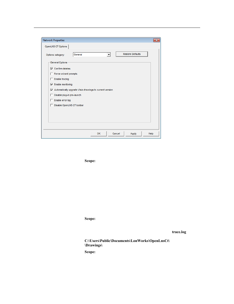 General options | Echelon OpenLNS Commissioning Tool User Manual | Page 346 / 393