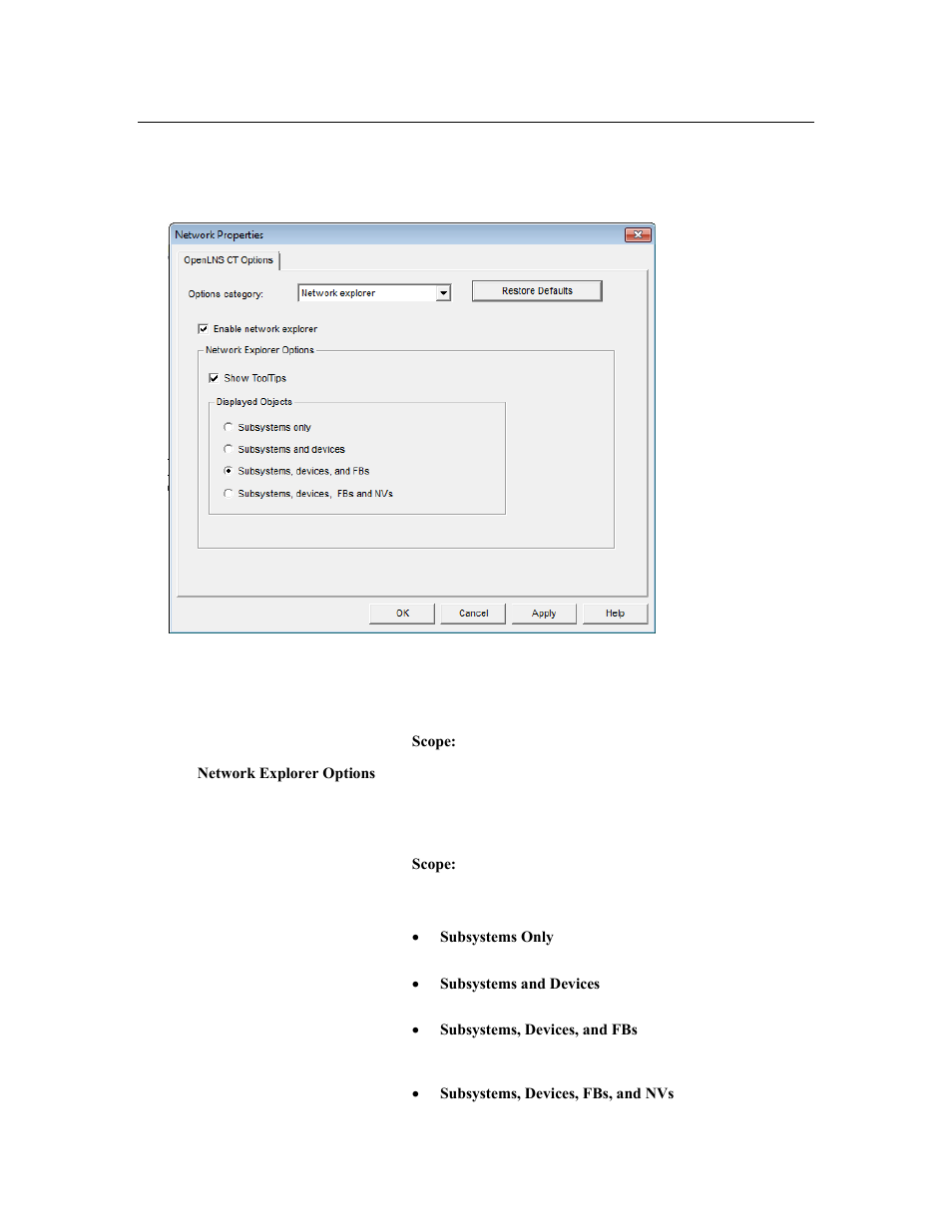 Network explorer options | Echelon OpenLNS Commissioning Tool User Manual | Page 351 / 393