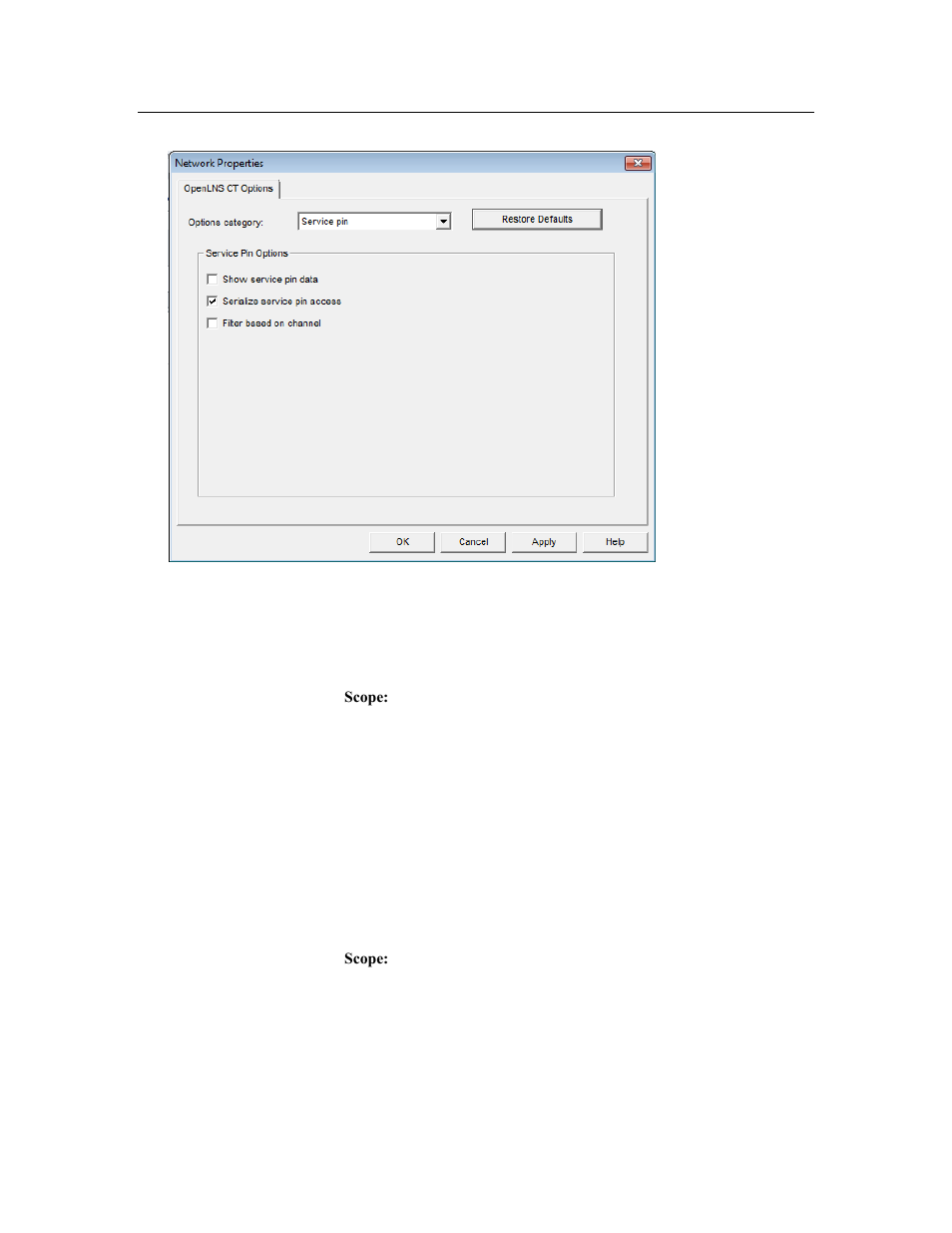 Service pin options | Echelon OpenLNS Commissioning Tool User Manual | Page 357 / 393