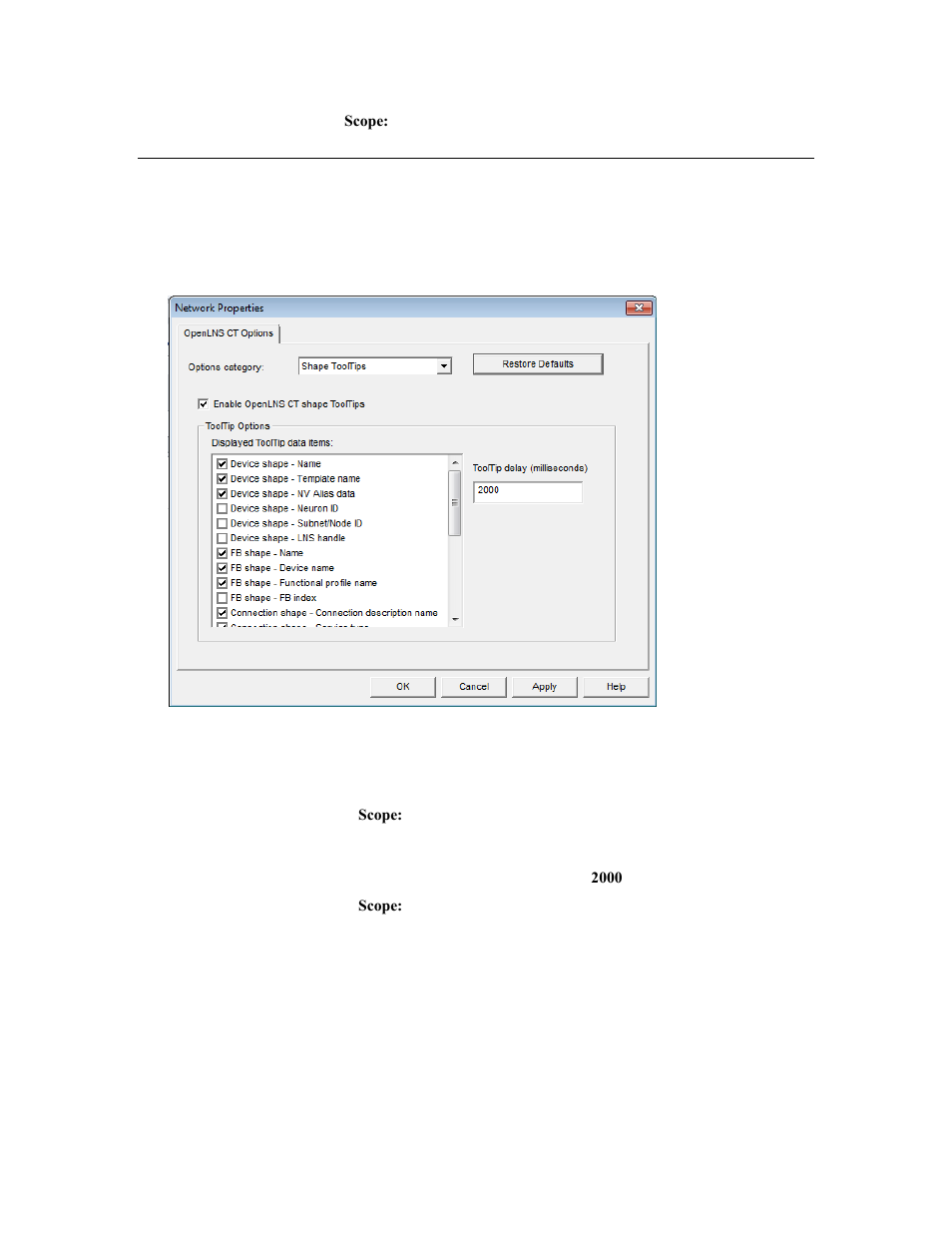 Shape tooltips options | Echelon OpenLNS Commissioning Tool User Manual | Page 358 / 393