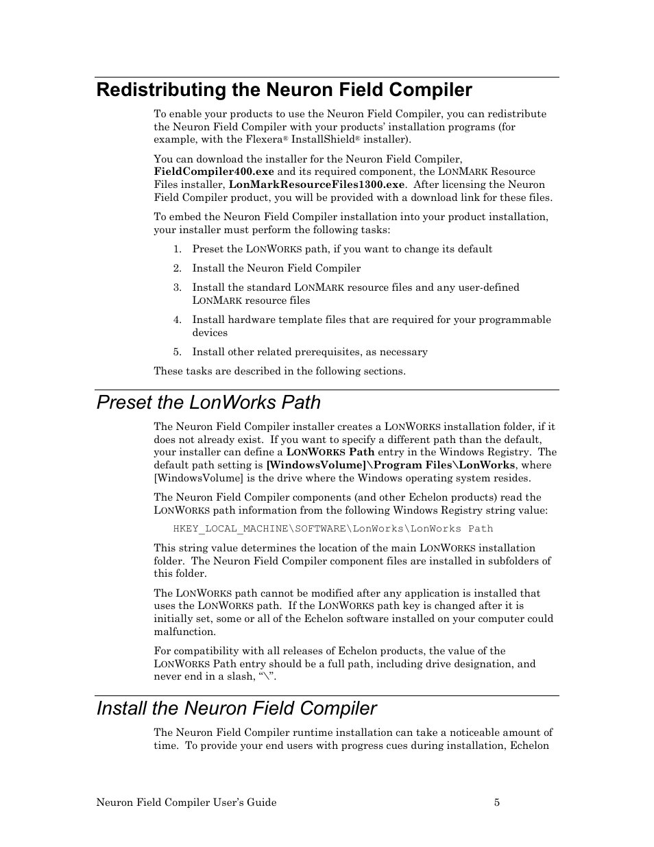 Redistributing the neuron field compiler, Preset the lonworks path, Install the neuron field compiler | Echelon Neuron Field Compiler User Manual | Page 11 / 27