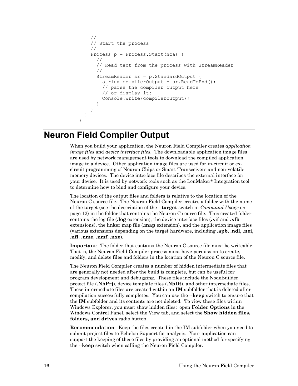 Neuron field compiler output | Echelon Neuron Field Compiler User Manual | Page 22 / 27