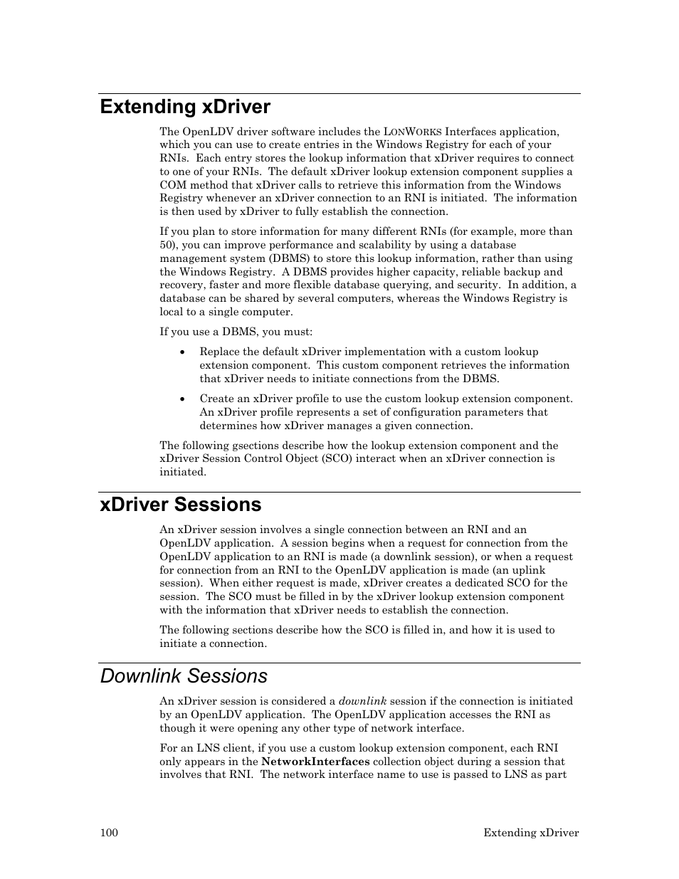 Extending xdriver, Xdriver sessions, Downlink sessions | Echelon OpenLDV User Manual | Page 108 / 194